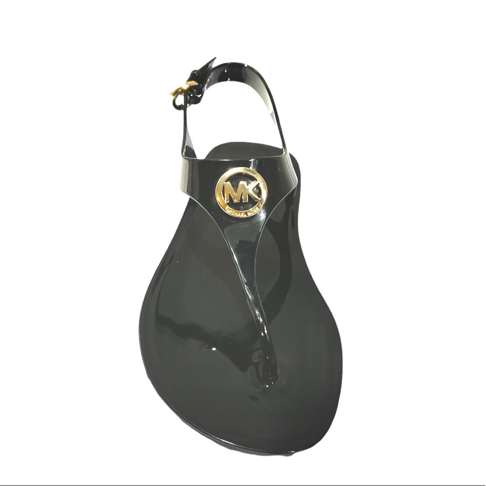 Michael Kors Black Jelly Thong Sandal with Gold MK Emblem